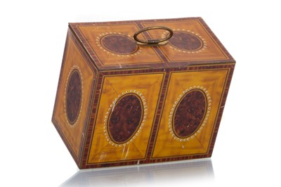 Lot 101 - SATINWOOD TEA CADDY BISCUIT TIN