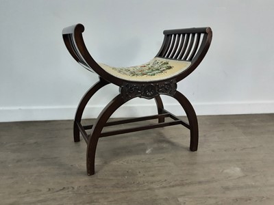 Lot 474 - MAHOGANY CARVED X FRAME STOOL