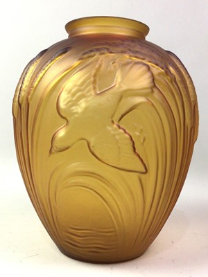 Lot 452 - ART DECO PRESSED AMBER FROSTED GLASS VASE