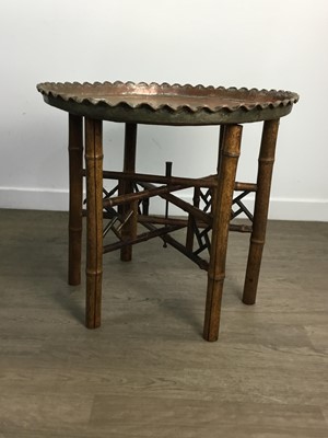 Lot 492 - BAMBOO FOLDING TABLE, WITH CIRCULAR COPPER TOP