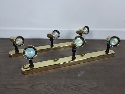 Lot 494 - FIVE SETS OF BRASS TRIPLE CEILING LIGHTS
