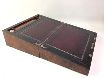 Lot 537 - LATE VICTORIAN BURR WALNUT PORTABLE WRITING BOX