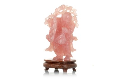 Lot 1541 - CHINESE ROSE PINK JADE QUARTZ FIGURE