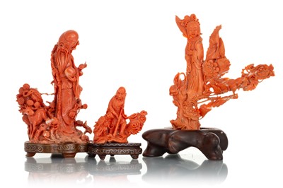 Lot 1270 - THREE CHINESE CORAL CARVINGS