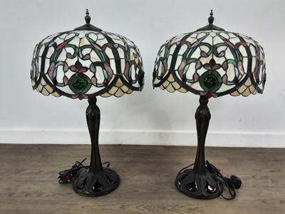 Lot 469 - PAIR OF TIFFANY STYLE TABLE LAMPS