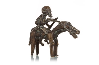 Lot 1554 - INDIAN BRONZE EQUESTRIAN FIGURE