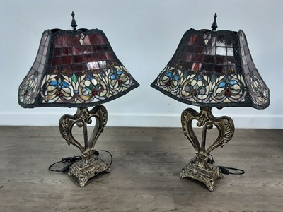 Lot 470 - PAIR OF TIFFANY STYLE LAMPS