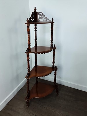 Lot 728 - VICTORIAN MAHOGANY CORNER WHATNOT