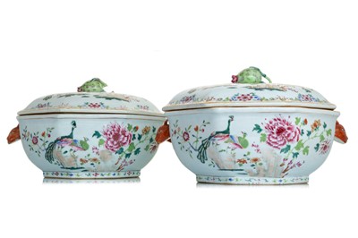 Lot 1570 - PAIR OF 18TH CENTURY CHINESE FAMILLE ROSE TUREENS