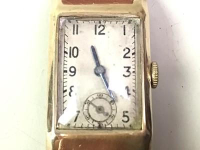 Lot 28 - GOLD CASED TANK STYLE WRIST WATCH