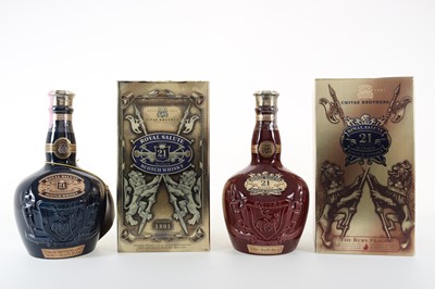 Lot 197 - CHIVAS ROYAL SALUTE 21 YEAR OLD RUBY AND SAPPHIRE DECANTERS