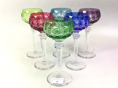 Lot 39 - SIX BOHEMIAN FLASH CUT HARLEQUIN CRYSTAL WINE GLASSES