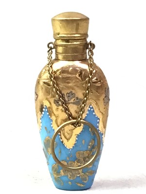 Lot 154 - TURQUOISE AND GILT GLASS PERFUME BOTTLE