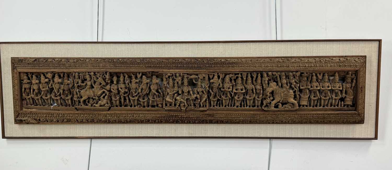 Lot 1585 - INDIAN SANDALWOOD OBLONG PANEL