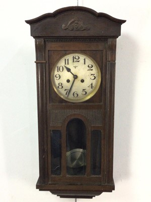 Lot 221 - GEORGE V STAINED WOOD WALL CLOCK