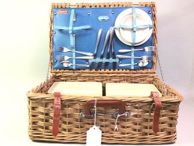 Lot 219 - TWO VINTAGE WICKER PICNIC BASKETS