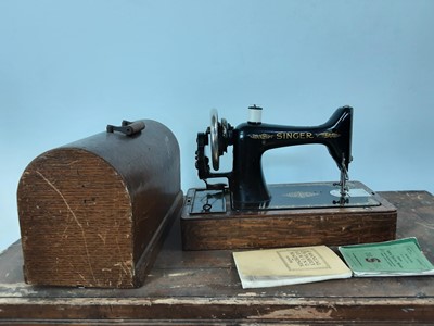 Lot 224 - SIX VINTAGE SINGER PORTABLE HAND SEWING MACHINES