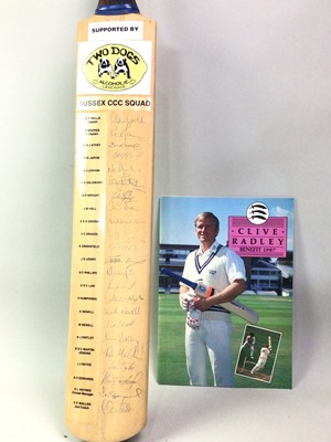 Lot 6 - CRICKET INTEREST, TWO SIGNED BATS, BOOK AND FURTHER ITEMS