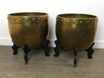 Lot 395 - PAIR OF CHINESE HAMMERED BRASS PLANTERS