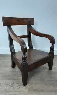 Lot 1290 - SCOTTISH GEORGIAN LABURNUM AND STAINED BEECH CHILD'S ELBOW CHAIR