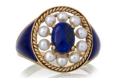 Lot 553 - LAPIS LAZULI AND PEARL RING