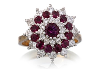 Lot 556 - RUBY AND DIAMOND CLUSTER RING