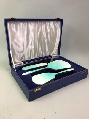 Lot 488 - GUILLOCHE ENAMEL BACKED DRESSING TABLE SET