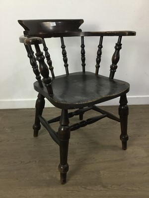 Lot 570 - EDWARDIAN STAINED WOOD CAPTAIN'S CHAIR