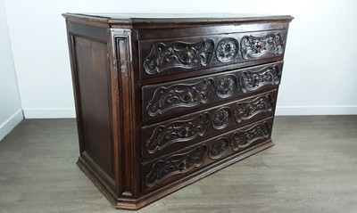 Lot 1292 - CONTINENTAL CARVED WALNUT CHEST OF DRAWERS