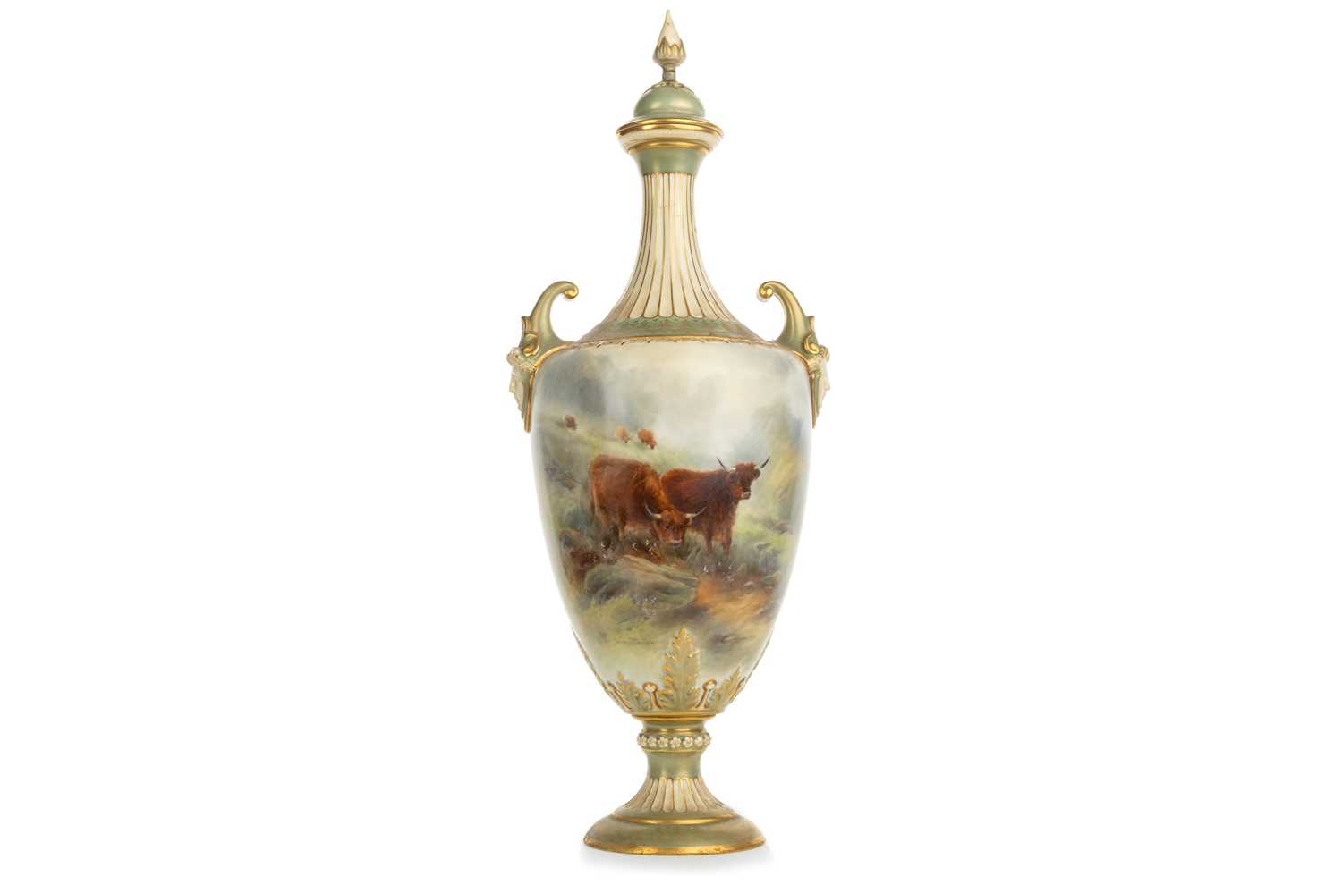 Lot 1295 - JOHN STINTON FOR ROYAL WORCESTER TWIN HANDLED LIDDED VASE