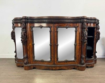 Lot 1306 - CONTINENTAL BURR WALNUT CREDENZA