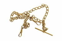 Lot 830 - NINE CARAT GOLD WATCH CHAIN with T bar and two...