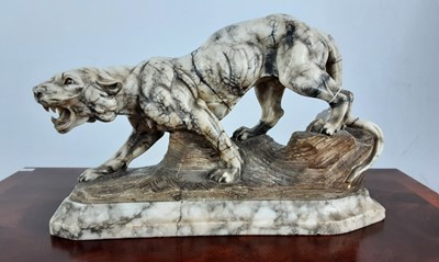 Lot 1308 - LARGE CARVED MARBLE MODEL OF A TIGER