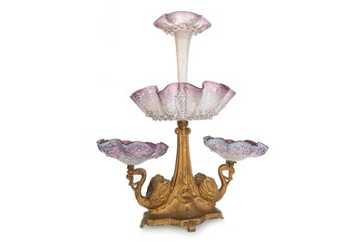 Lot 1326 - VICTORIAN GILT METAL AND COLOURED GLASS EPERGNE