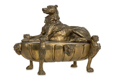 Lot 1309 - VICTORIAN BRASS DOUBLE INKSTAND