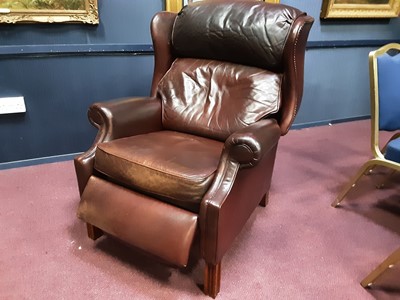 Lot 575 - DARK TAN LEATHER RECLINER CHAIR