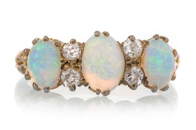 Lot 584 - VICTORIAN OPAL AND DIAMOND BOAT RING