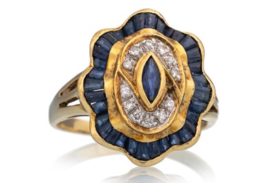 Lot 585 - SAPPHIRE AND DIAMOND BALLERINA RING