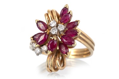 Lot 586 - RUBY AND DIAMOND SPRAY RING