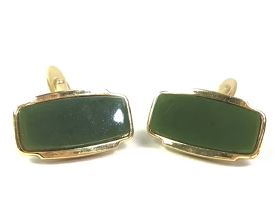 Lot 17 - TWO PAIRS OF JADE CUFFLINKS