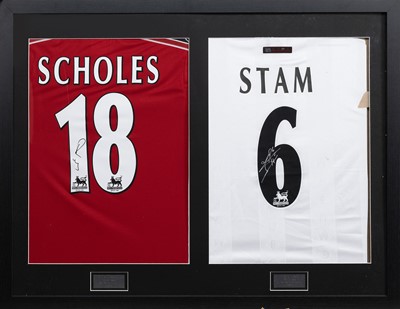 Lot 1721 - PAUL SHOLES AND JAAP STAM OF MANCHESTER UNITED F.C., TWO SIGNED SHIRTS