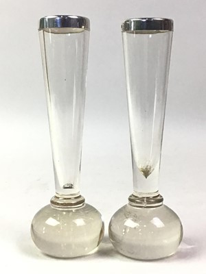 Lot 83 - PAIR OF SILVER TOPPED VASES