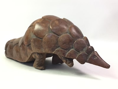 Lot 85 - CARVED WOOD FIGURE OF A PANGOLIN