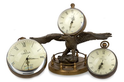 Lot 1017 - GROUP OF THREE GLASS DESK ORB CLOCKS