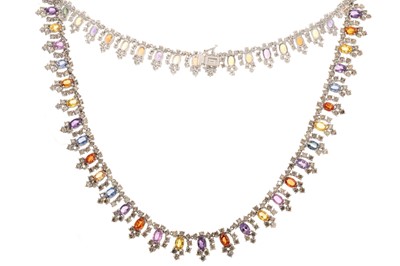 Lot 605 - IMPRESSIVE MULTICOLOURED SAPPHIRE AND DIAMOND NECKLACE