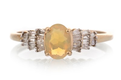 Lot 611 - ETHIOPIAN OPAL AND DIAMOND RING