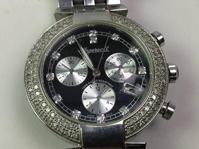 Lot 222 - INGERSOLL STAINLESS STEEL DIAMOND SET WRIST WATCH
