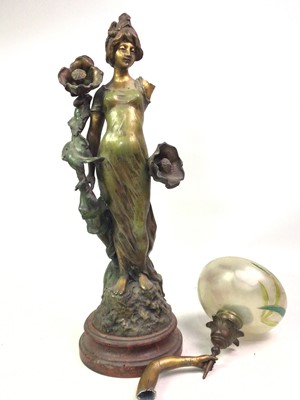 Lot 228 - ART NOUVEAU BRONZED SPELTER FIGURAL OIL LAMP