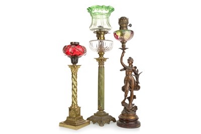 Lot 1363 - THREE VICTORIAN OIL LAMPS