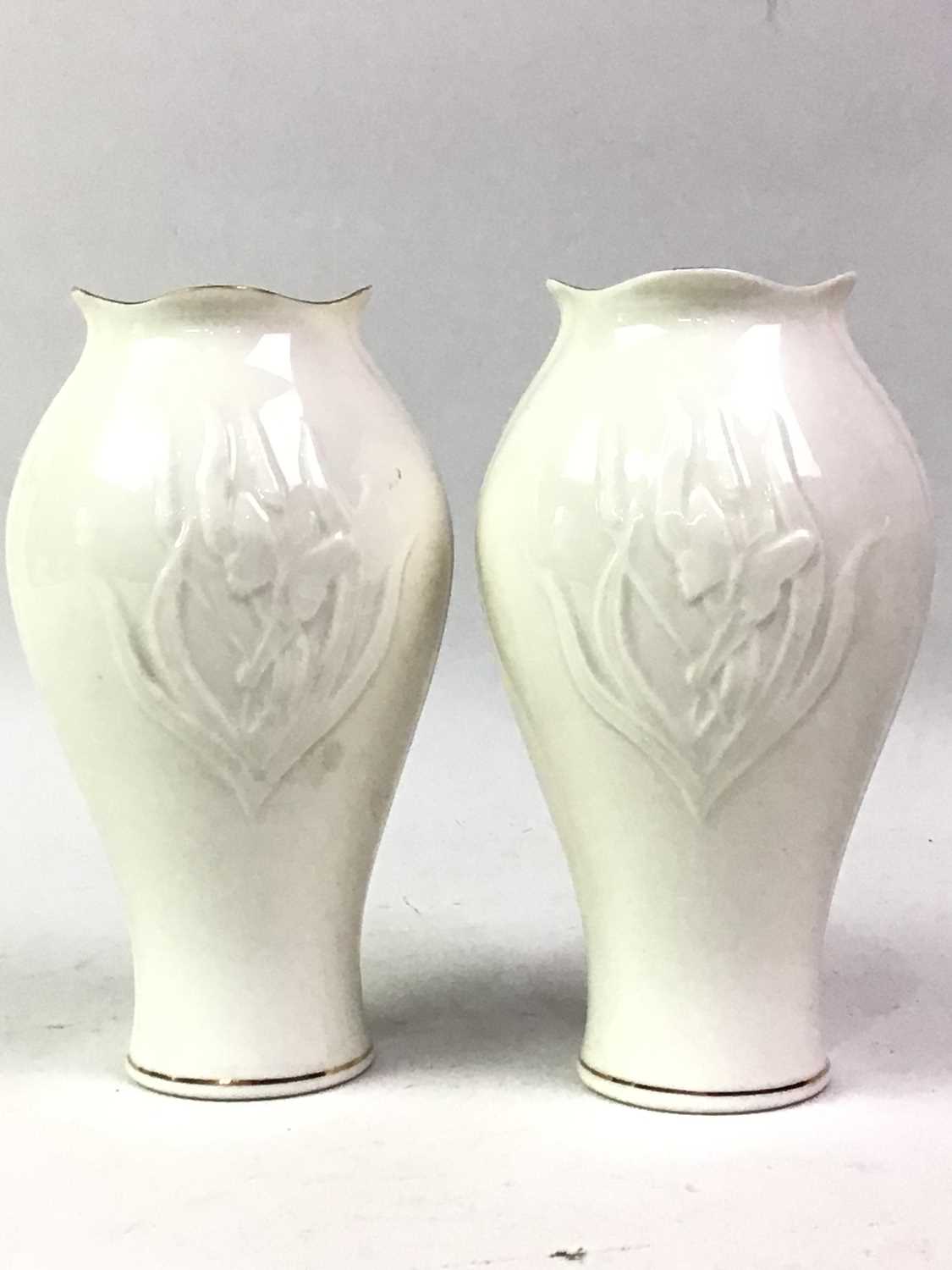 Lot 331 - PAIR OF BELLEEK VASES